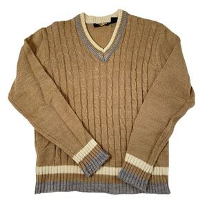 VTG cable knit v neck sweater medium